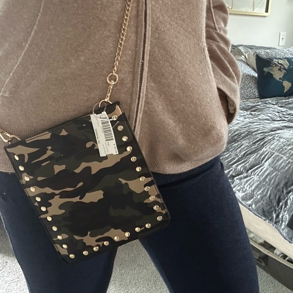 Chic Camouflage Crossbody Bag with Gold Studs